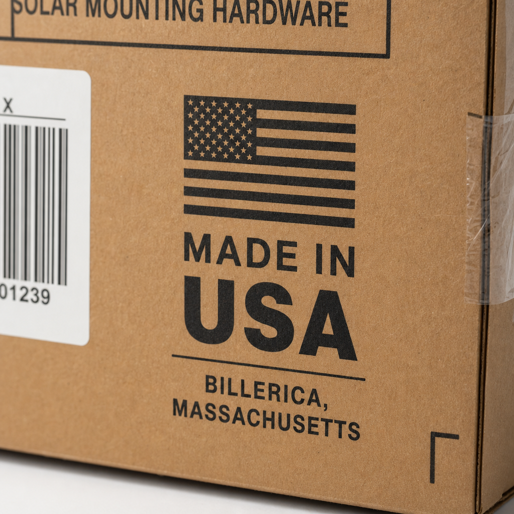 Close-up of the Made in USA marking on SlatePlate packaging